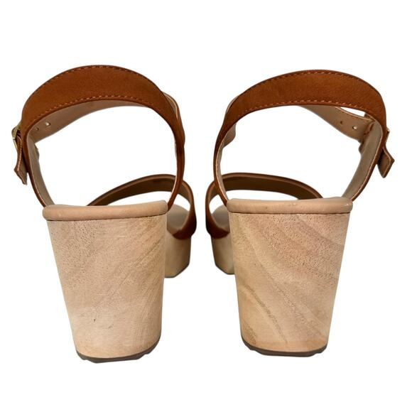 Ann Taylor LOFT Cognac Suede Leather Wooden Platform Clog Sandals Size 7.5 NIB - Picture 9 of 11